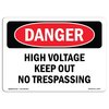 Signmission OSHA Danger Sign, 10" Height, 14" Width, Aluminum, High Voltage Keep Out No Trespassing, Landscape OS-DS-A-1014-L-2547